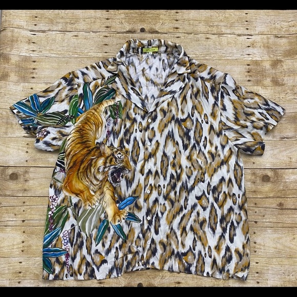 NEW Tell Your Friends SILK tiger jungle safari Hawaiian shirt blouse top Tristan - Picture 15 of 16